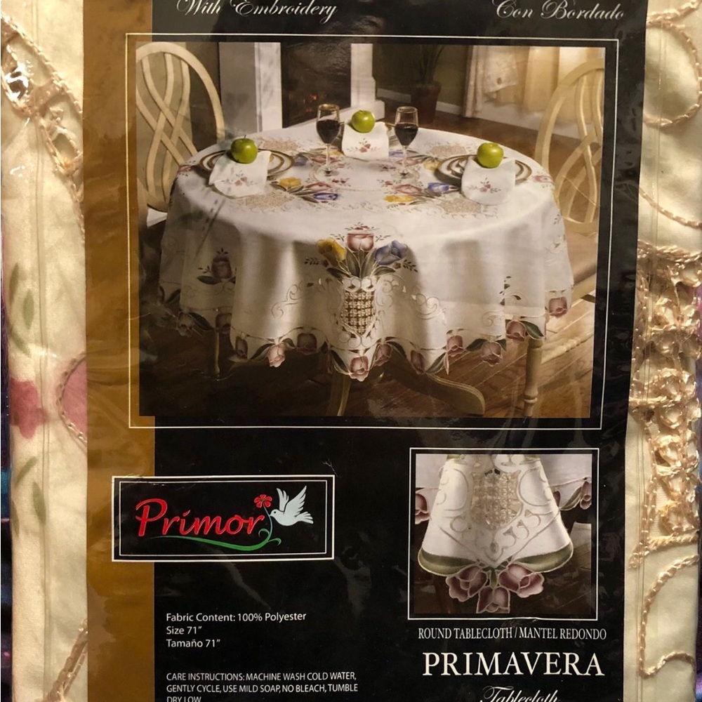 Primor Designer Floral Tablecloth Collection 71” Round Indoor Linen
